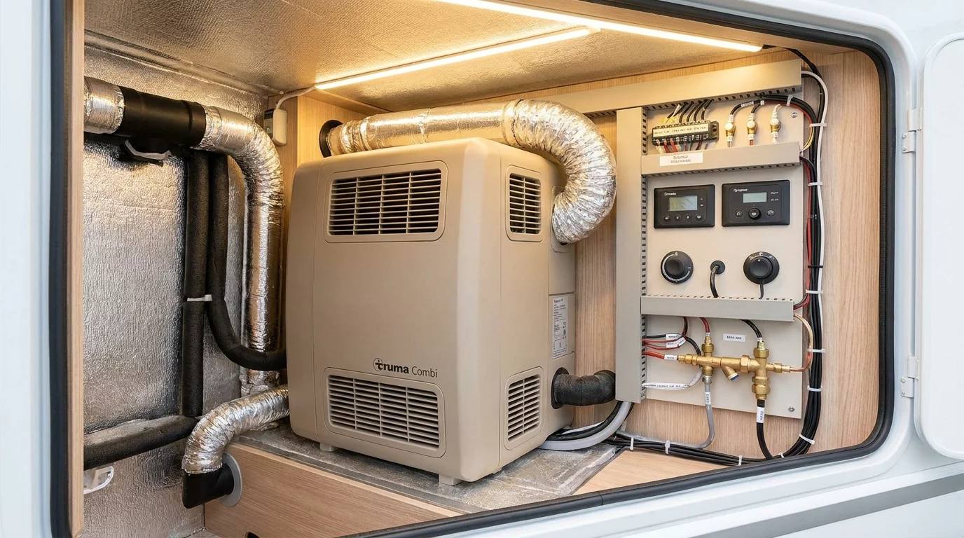 Chauffage Truma installe dans soute camping-car