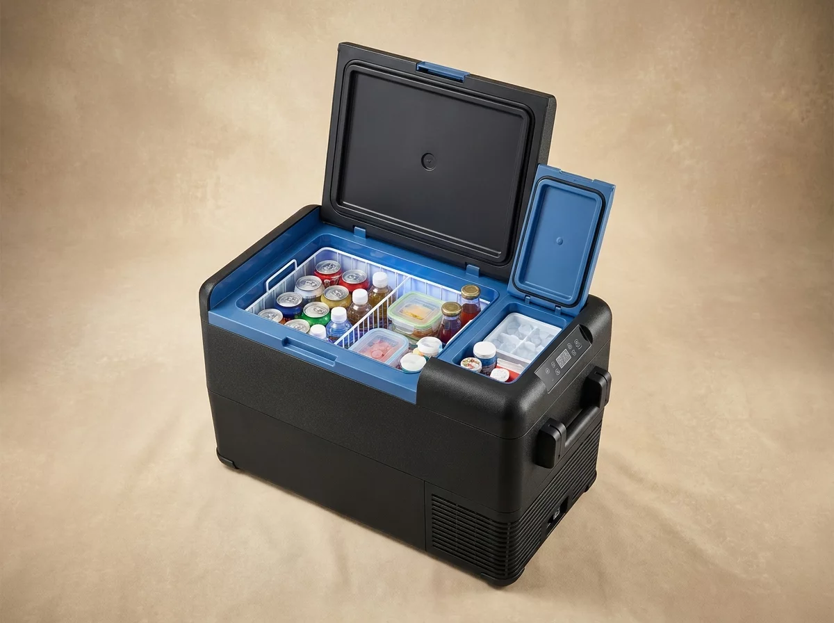 Glaciere a compression portable ouverte