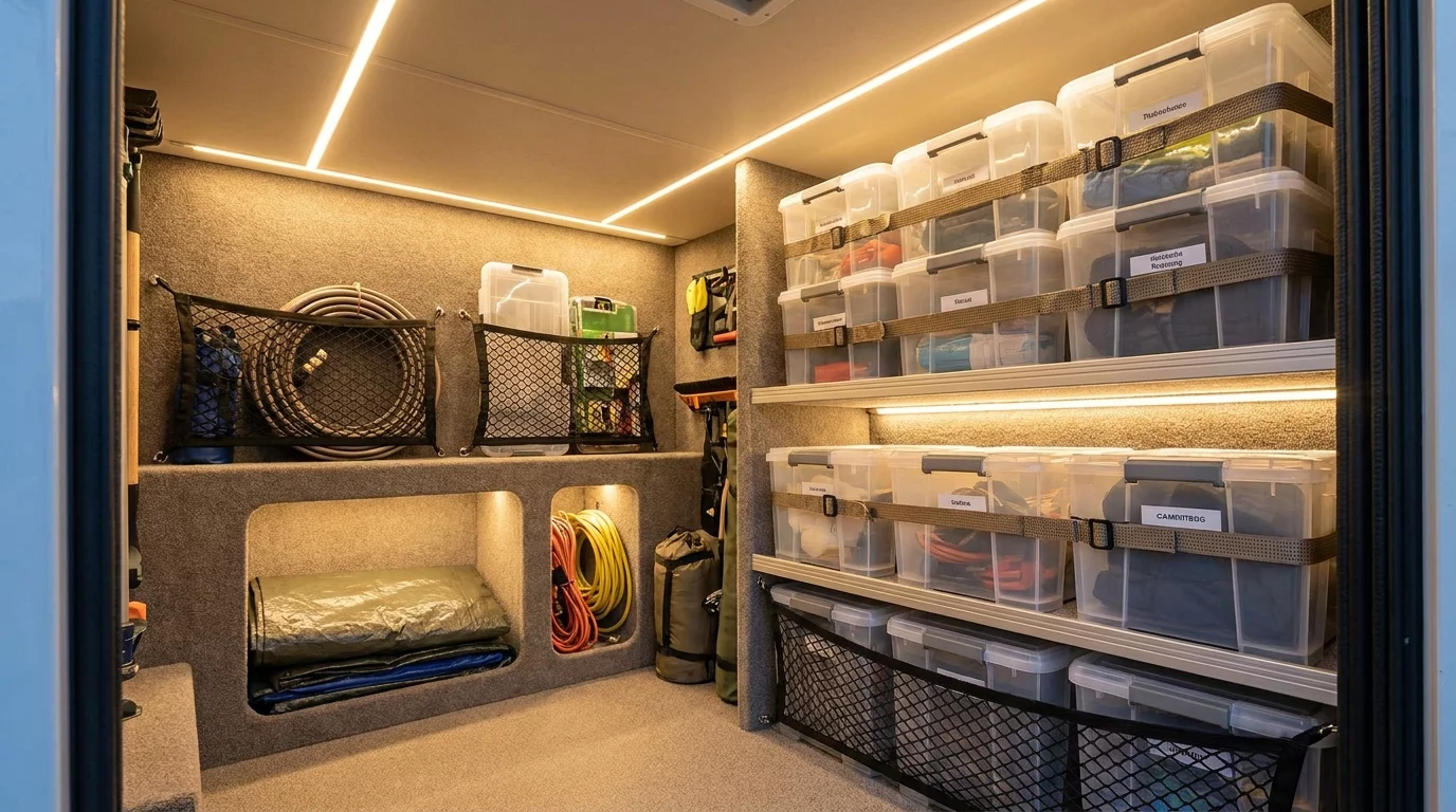 Soute camping-car organisee avec rangements