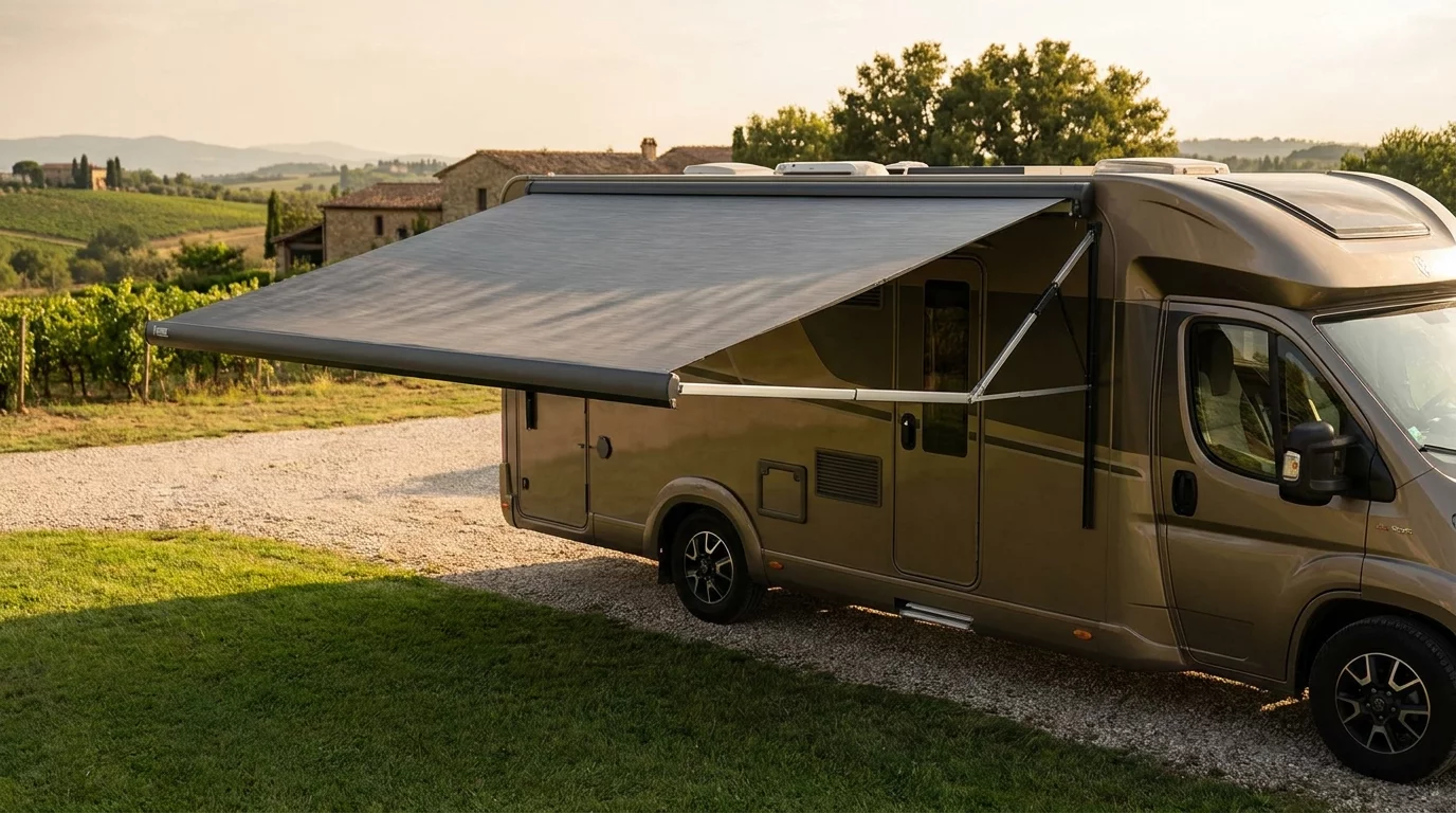 Store Fiamma F45 deploye sur camping-car