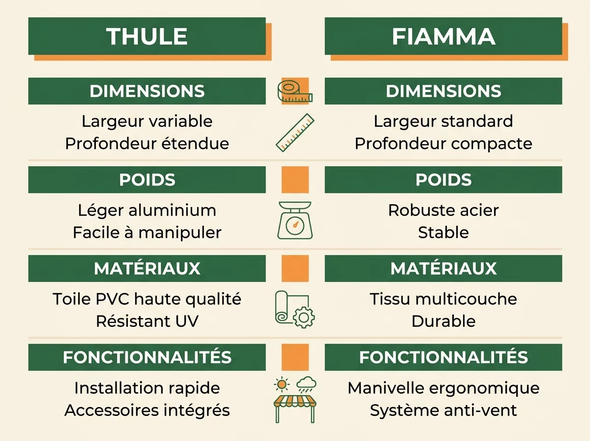Tableau comparatif specifications Thule Fiamma