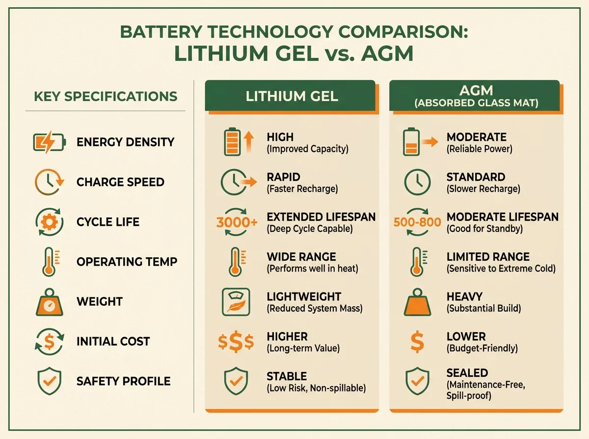 Tableau comparatif lithium gel AGM